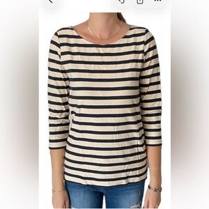 J Crew Blue and off white striped long sleeve with pink trim